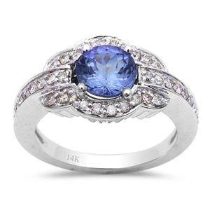 white gold tanzanite and diamond engagement ring